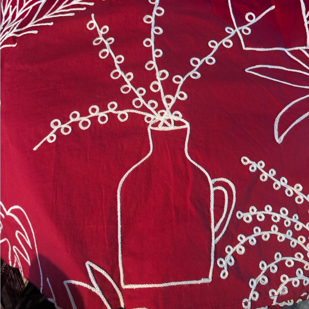 Elegant Red With White Floral Embroidery Midi Dress by Wayward Fancies | Size 2X - Picture 9 of 11